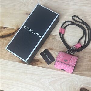 Michael Kors Pink Logo AirPods Case with Lanyard